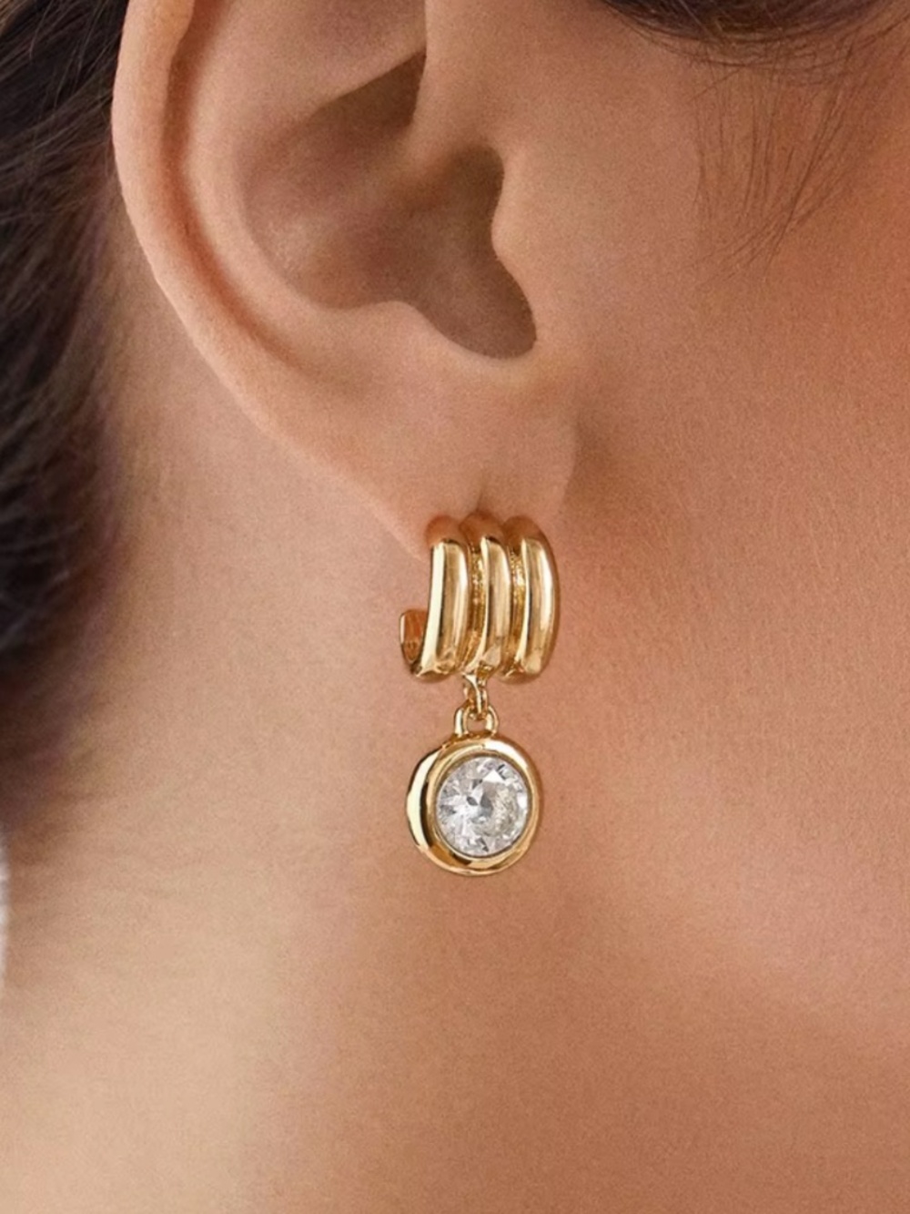 Round Rhinestone Drop Earring - Picture 2 of 3